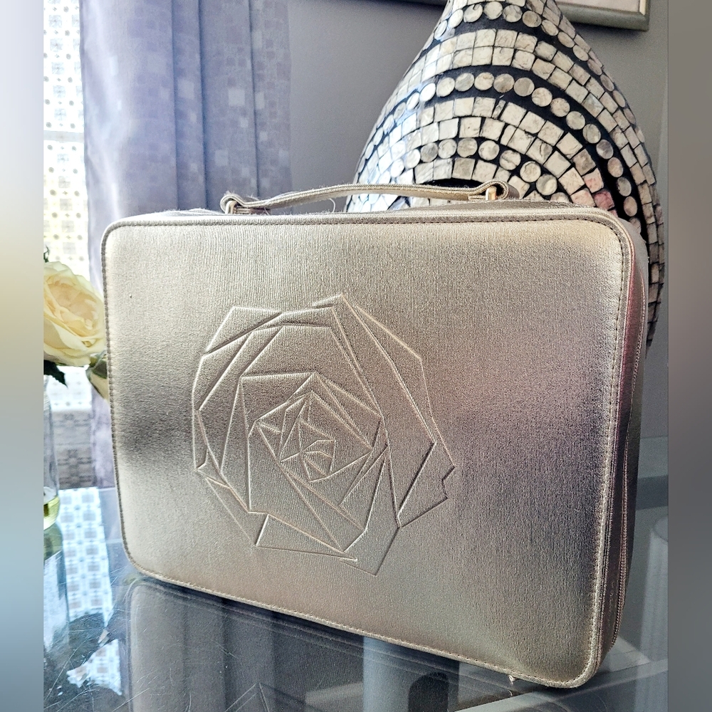 LANCOME Paris Women's Cosmetic/MakeUp Travel Case Gold Rose Zip Logo 13"×10"×3" - Picture 10 of 16